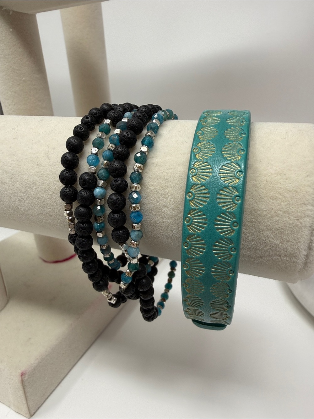 Women’s Boho Lava and Leather Bracelet Stack